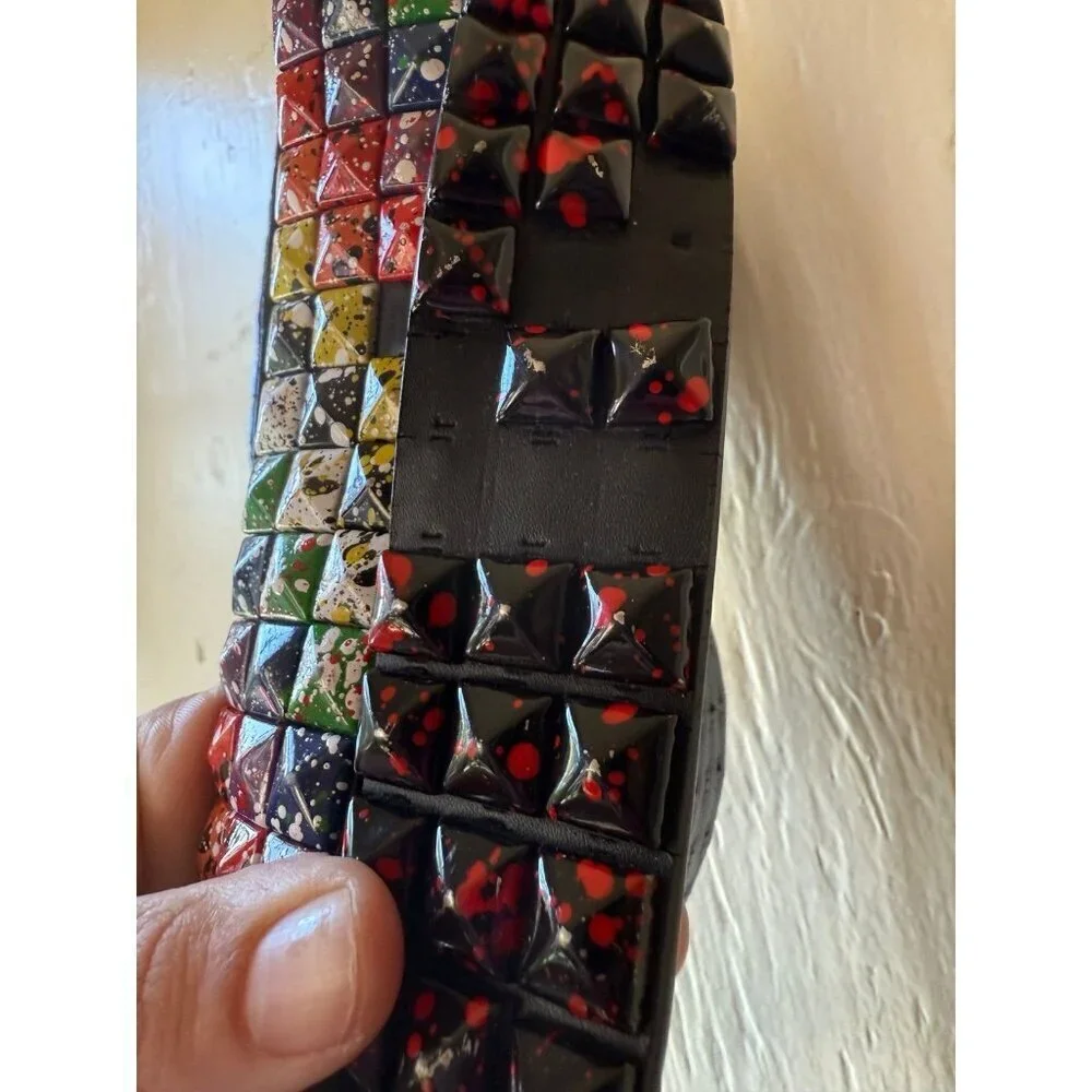 Lot of 2 Studded Punk Rock Belts – Splatter Paint & Red/Black